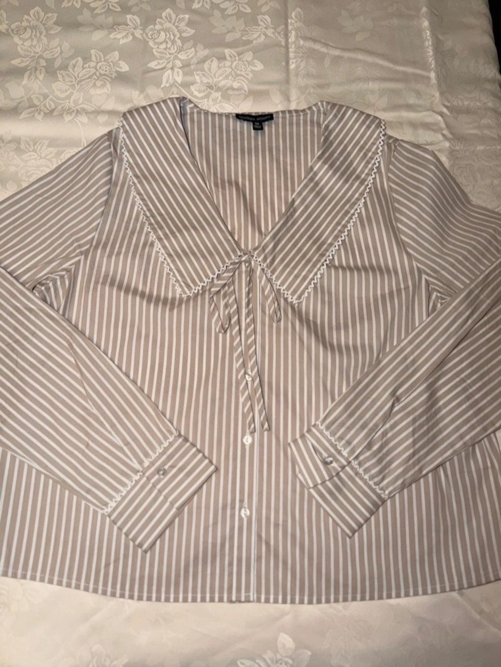 Modern Works Striped Button Down Shirt in Brown & White